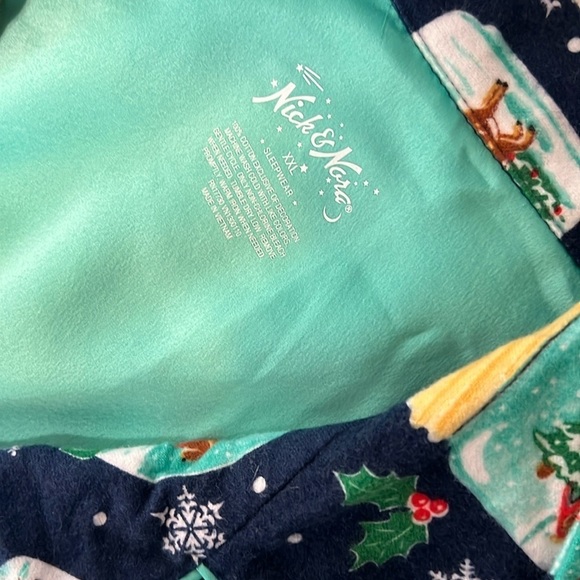 Nick & Nora Snow Globe Sock Monkey Pajama Top Blue EUC Sz XXL - Picture 3 of 8